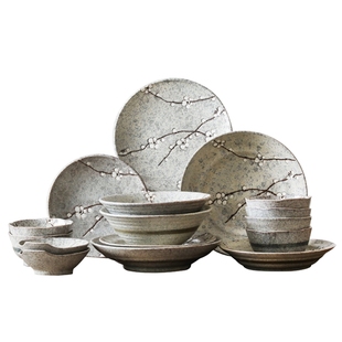 爱悦居日本朦胧早春陶瓷日式餐具家用碗碟深盘菜盘子家用平盘方盘