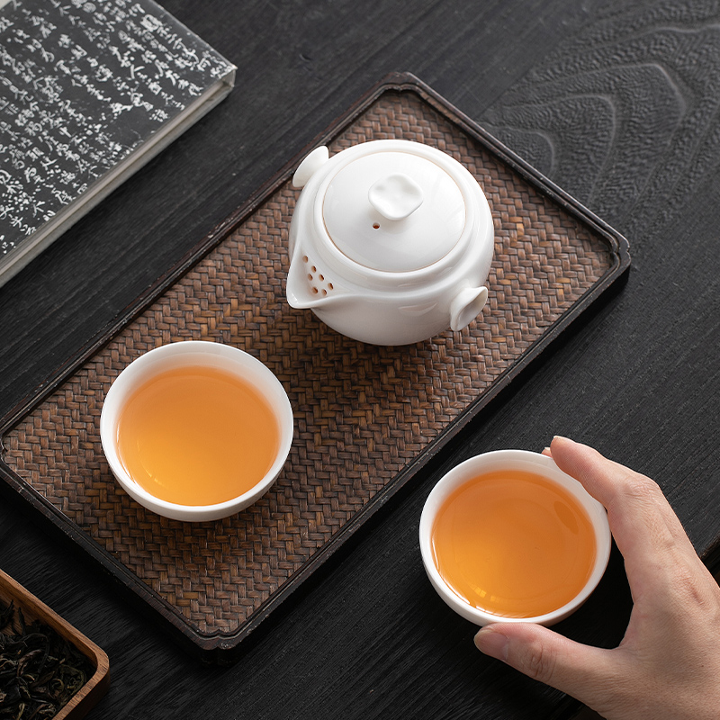 快客杯一壶一杯白瓷简易个人专用手抓泡茶壶茶杯露营便携旅行茶具