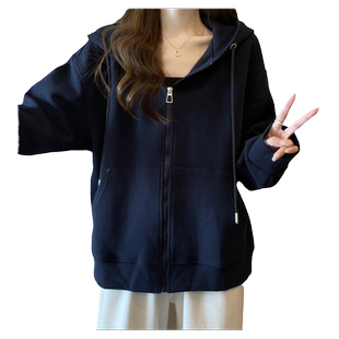 超火cec薄款连帽卫衣女春秋百搭宽松显瘦华夫格拉链开衫上衣外套