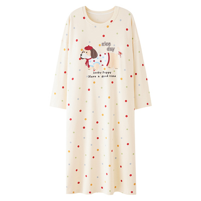 超大码睡衣女带胸垫春秋季纯棉长袖睡裙长款秋冬天全棉胖mm220斤