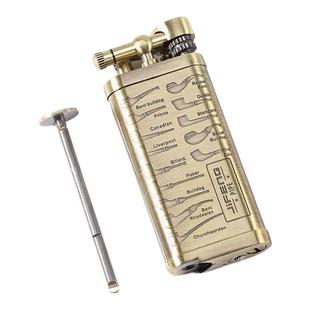 JIFENG季风烟斗打火机带压棒剔棒复古唐草雕花梨木丁烷气体斜火机