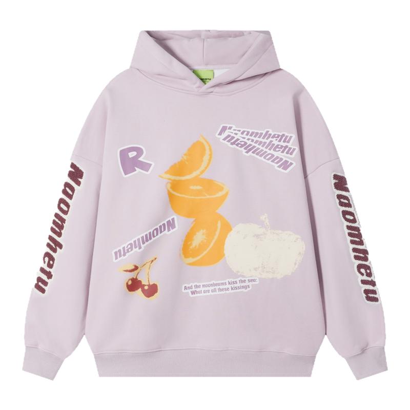 MoCreation 秋冬y2k风卡通印花连帽卫衣女宽松浅紫色情侣长袖帽衫