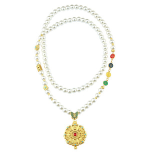 古法镂空多宝吊坠项链女新中式国风汉服配饰长款仿珍珠毛衣链