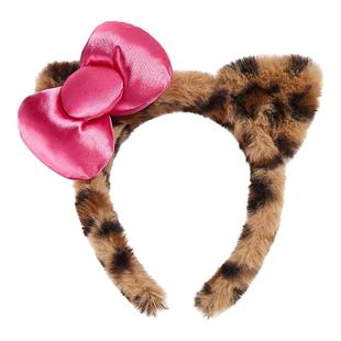 DODOGOGO豹纹毛绒洗脸发箍女2025新款秋冬可爱蝴蝶结头箍发捆发卡