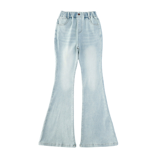 女童喇叭裤冬装儿童加绒裤子洋气修身初中大童女孩冬季微喇牛仔裤