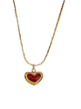 红色爱心吊坠项链气质女复古搭配毛衣链小众高级感锁骨链毛衣链