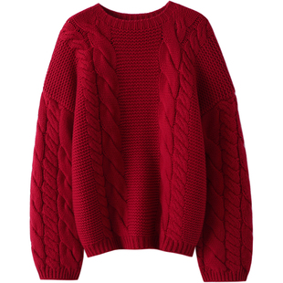 保证爱穿！显瘦新贵~重磅加厚粗棒针羊绒衫女圆领纯羊绒毛衣宽松