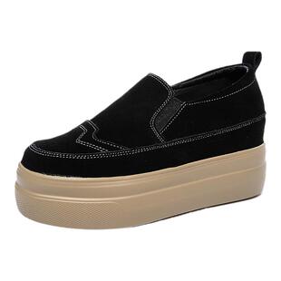 磨砂皮内增高女鞋春秋新款黑色小码松糕鞋单鞋百搭厚底休闲运动鞋