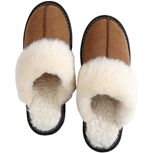 高端手工真皮羊毛绒棉拖鞋秋冬季女士室外穿居家室内防滑保暖拖鞋