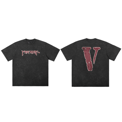 VLONE FRIENDS-破坏复古大LOGO印花 水洗宽松短袖T恤 男女同款