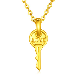 百泰钥匙黄金吊坠足金挂坠毛衣链女可编织红绳手链配饰金手串女款