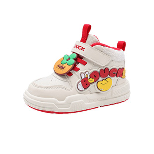 小黄鸭童鞋女童棉鞋加绒鞋子2025秋冬新年款高帮运动儿童板鞋保暖