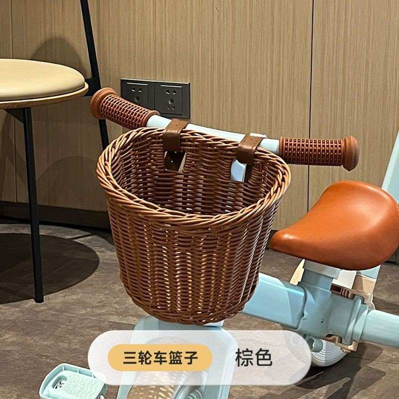 电动车前置物兜挂包通用复古藤编多功能物收纳储筐自行车仿