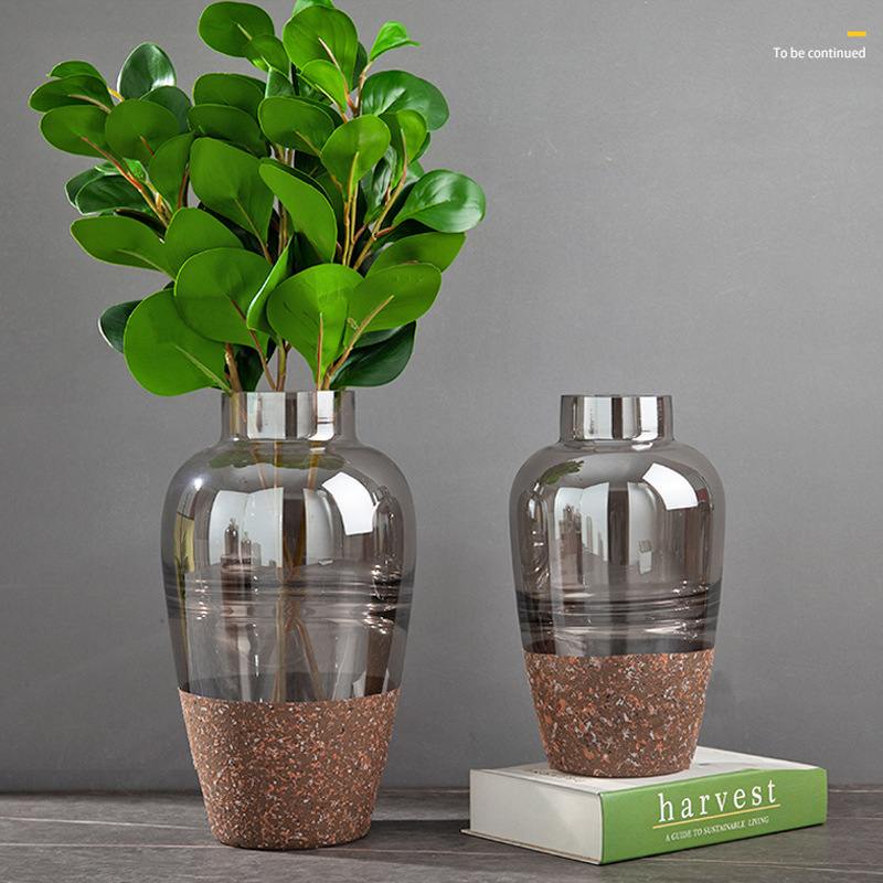 轻奢电镀茶色加磨器装花水玻璃花瓶家居软客厅砂石装饰品插花瓶培