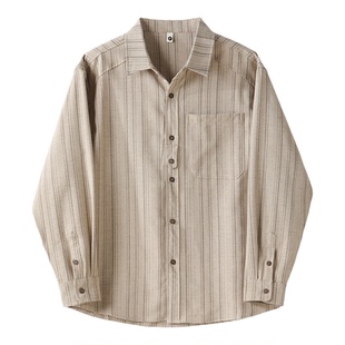 LUUD 色织纱线条纹翻领衬衫男士轻奢通勤单贴袋春季薄款衬衣外套