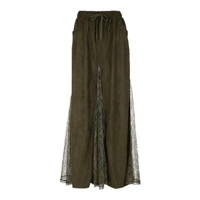 绿色复古重工蕾丝拼接裙子半身裙