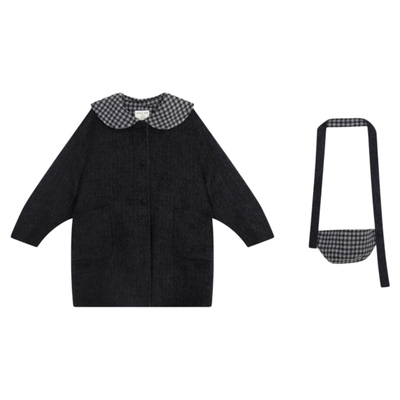 SEE YOU at PIZZA大衣女2025冬季新款羊毛混纺中长款外套618397