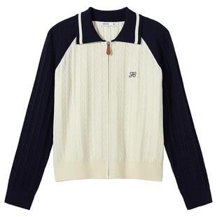 热风2026年春季新款女士插肩袖拉链拼色拼接开衫软糯亲肤舒适自在