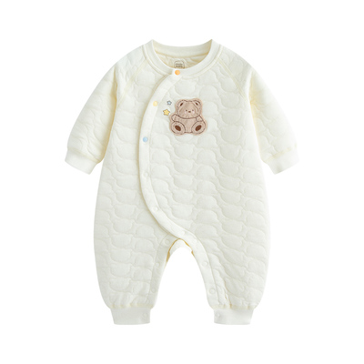 婴儿夹薄棉保暖连体衣家居爬爬服