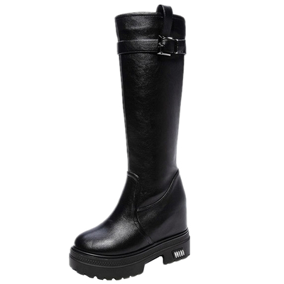 厚底加绒保暖不过膝高筒皮靴子