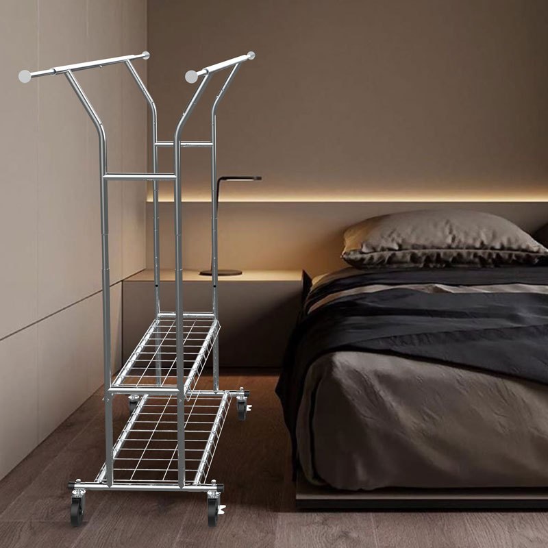 重型晾衣架挂衣架室内外铁制不锈钢陈列架伸缩移动可落地式折叠