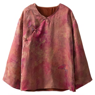 一丝牵100%桑蚕丝绞萝香云纱提花真丝长袖上衣女新中式国风小衫春