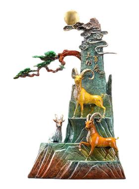 威弗列德中式家居客厅酒柜装饰品乔迁贺寿礼物三阳开泰黄铜羊摆件