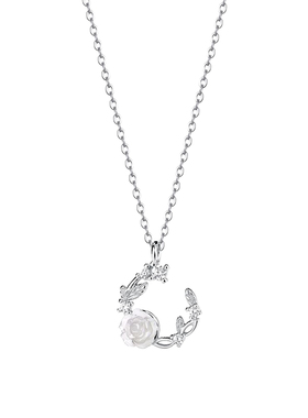 猫蛰纯银女生月牙花环项链