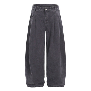 BTSG复古松弛感简约通勤双A打褶阔腿休闲裤重水洗做旧垂感工装裤