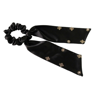 法式重工水钻飘带发圈女复古缎面绑发马尾发带女高级感后脑勺头绳