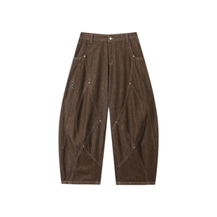 江南先生NewJNXS多线分割撞钉弯刀牛仔裤男女复古休闲宽松长裤冬