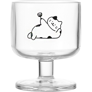 微瑕好货‘5折特卖丨原创简笔画举杯小猫玻璃杯咖啡杯高脚饮料杯