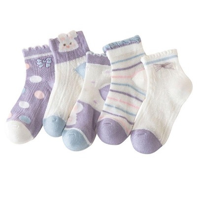 儿童袜子春夏季薄款透气网眼袜女童女孩宝宝夏天中筒袜可爱卡通袜