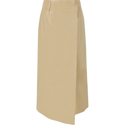 BLOSSOM 春夏女士不对称人造皮革围裹式中长半身裙