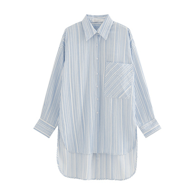 立体蓝色条纹大BF衬衫
