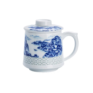 景德镇陶瓷青花玲珑瓷泡茶杯家用大容量茶水分离杯办公杯送礼礼盒