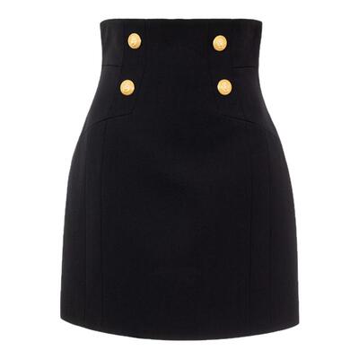 BALMAIN 女士黑色通勤优雅百搭包臀裙扣饰半裙银泰百货精品301574