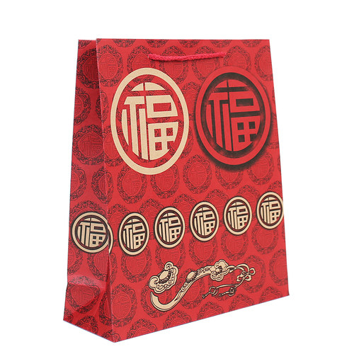 红色复古福字礼品手提纸袋送礼回礼牛皮纸袋首饰茶叶烟酒包装礼袋