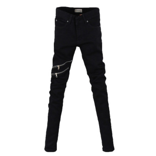 2025秋季韩版新款潮男黑色拉链修身个性牛仔裤子弹力铅笔小脚长裤