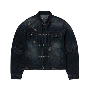 ThugClub25ss美式复古泥染水洗破坏做旧牛仔夹克男女百搭短宽外套