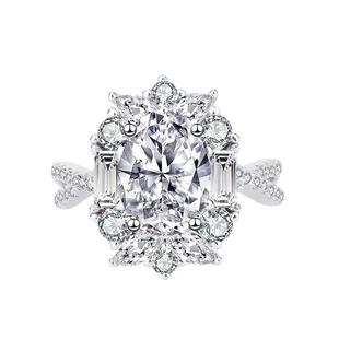 结婚仿真活口对戒奢华款仿莫桑石椭圆鸽子蛋克拉钻戒群镶戒指道具