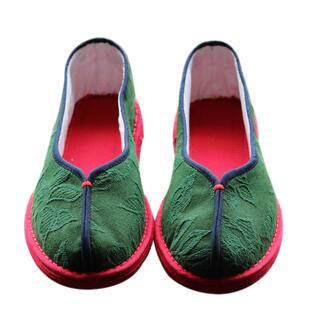 新品纯手工千层底布鞋女农家妈妈纳底绿提花老北京平底浅口女士鞋