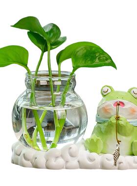 小猫钓鱼花瓶摆件书房桌面装饰品