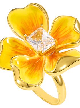 【南法风情】黄色花朵开口戒指女