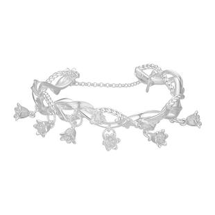 中国黄金蝶舞铃兰花手镯银手镯银镯999纯银手镯送女友生日礼物