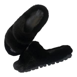 钊钊家高定水貂毛尾经典双一字带厚底毛毛拖鞋外穿女2024新款凉鞋