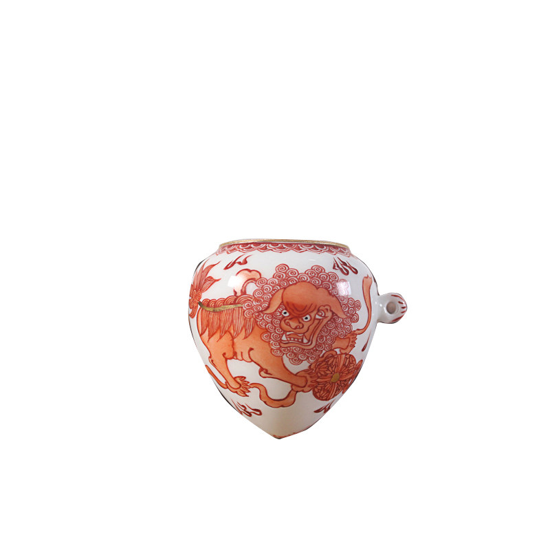 华胜堂 景德镇手绘粉彩金口太狮少宝广笼画眉罐鸟食罐喂食器 鸟缸