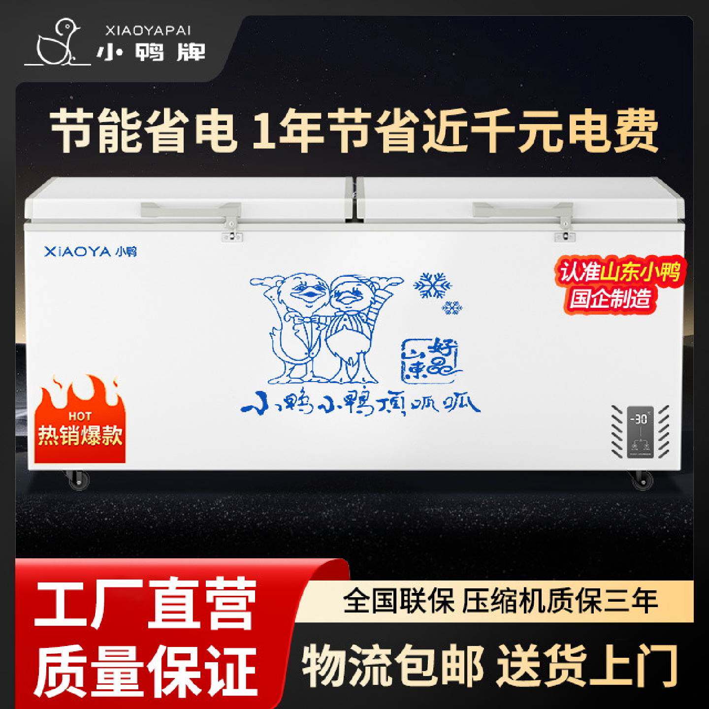 山东小鸭物流包邮冰柜商用大容量冷冻柜冷藏冰柜双温家用冷柜