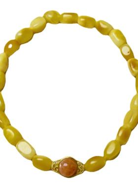 天然蜜蜡手串不规则米珠配南红太阳原创设计款让蜜蜡更时尚7*5mm