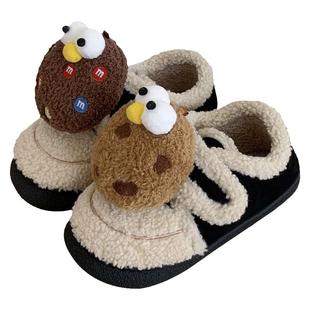 细细条 趣味大眼曲奇饼干豆豆鞋冬季防滑外穿魔术贴羊羔毛棉鞋女